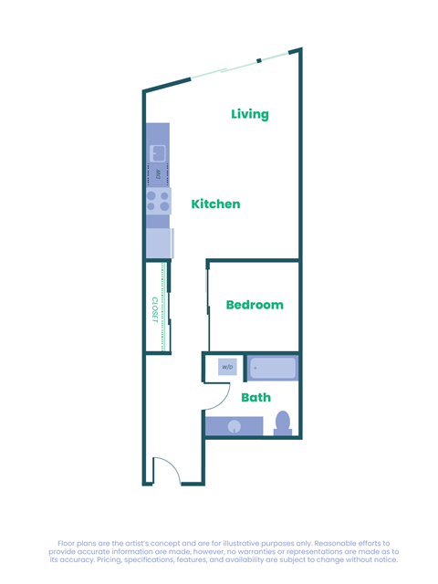 Floor plan for studio, 574 sqft